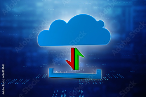 3d illustration uploading downloading arrow with cloud