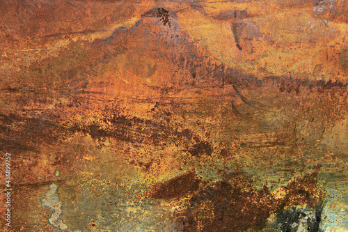 Еexture of rusty iron, cracked paint on an old metallic surface, sheet of rusty metal with cracked and flaky paint, abstract rusty metal texture