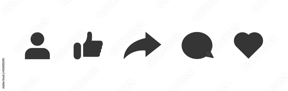 Modern vector icons isolated on white background. Like, comment, share, account sign. Modern vector icons isolated on white background. Like, comment, share, account sign.