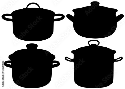 Cooking saucepans included. Vector image.