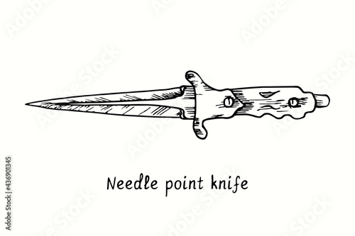 Needle point knife type. Ink black and white drawing outline illustration