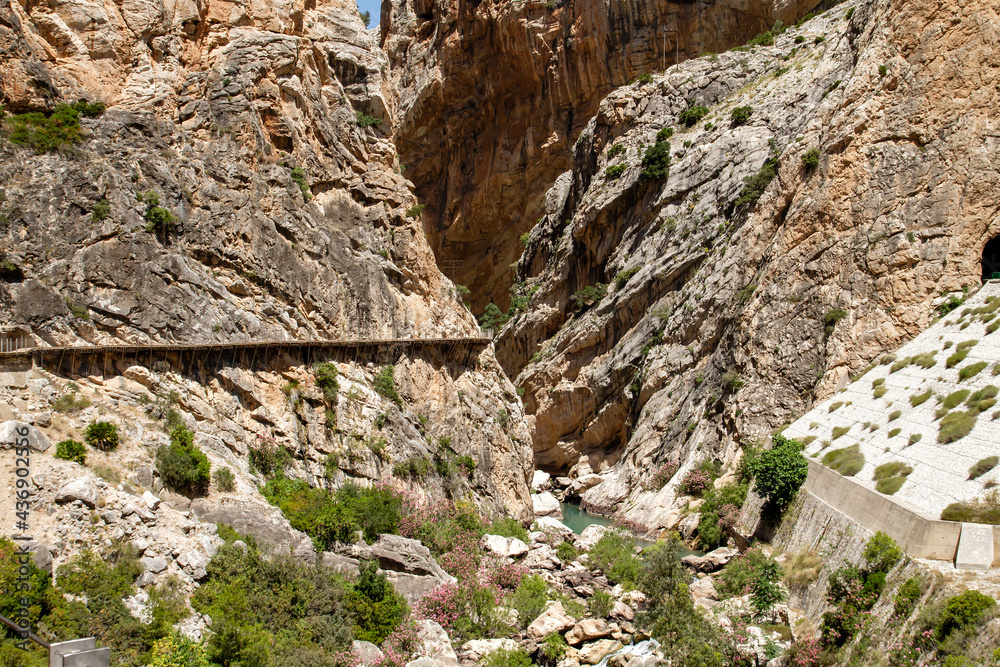 Guadalhorce river canyon and Caminito del Rey walkway Guadalhorce river canyon and Caminito del Rey walkway