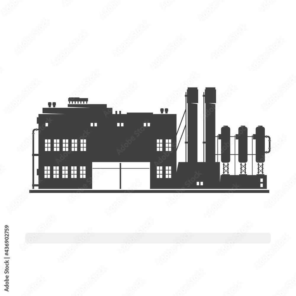 Industrial Factory Building - Silhouette Vector Illustration Art