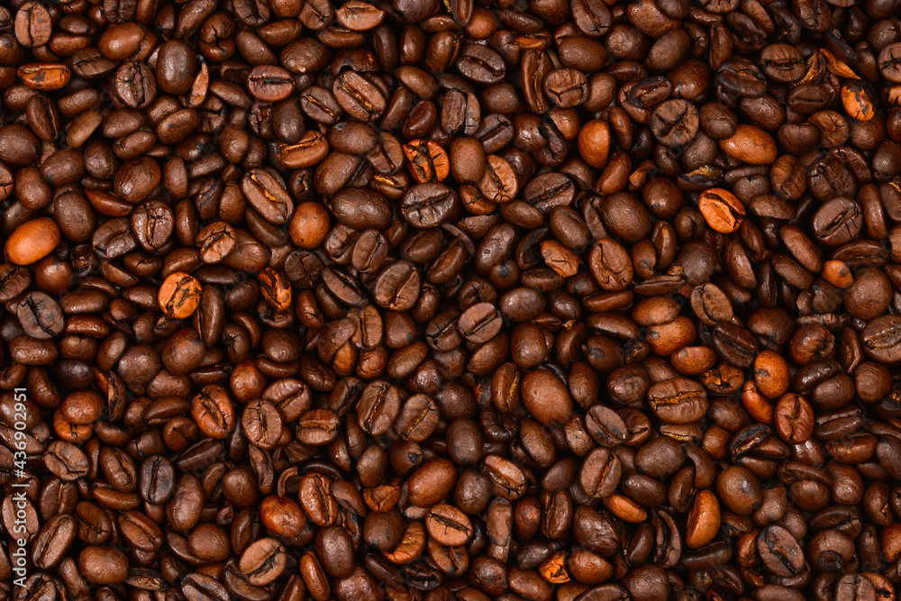 Obraz premium Coffee beans background. Top view. Coffee beans texture.