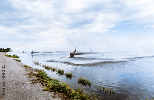 Combined heat and power plant and a lake with cooling fountains. CHP for the production and supply of the city's population with electricity and hot central water supply. Technology and nature