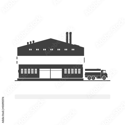 Distribution Warehouse Industrial Factory Building - Silhouette Vector Illustration Art