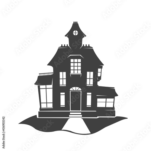 Large Creepy Mansion Home Icon - Silhouette Vector Illustration Art