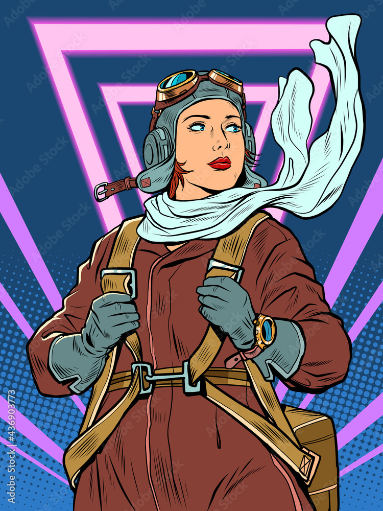 Obraz premium female retro pilot. professional military pilot