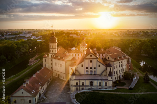 Medieval castle at sunset.Travel in Belarus, Nesvizh. photo