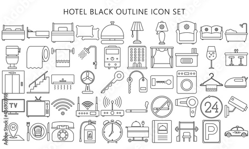 Set of vector thin line icons of hotel business service, vacations, and holiday. for modern concepts, web and apps. eps 10 ready convert to svg