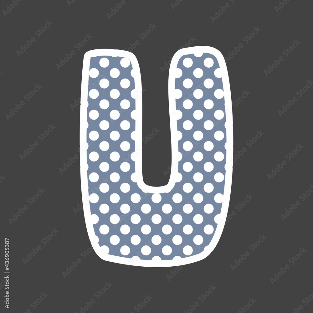 U alphabet vector letter with white and blue polka dots on black background U alphabet vector letter with white and blue polka dots on black background