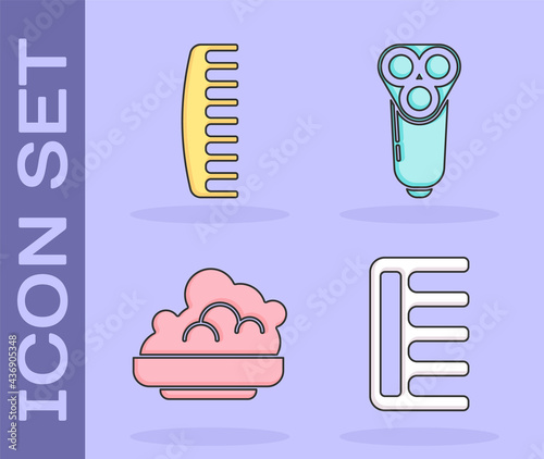 Set Hairbrush, Hairbrush, Shaving gel foam and Electric razor blade for men icon. Vector