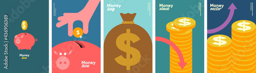 Money. Vector flat illustration. Simple background illustration about money, finance and business. Funny cartoon style. Perfect for social banner, cover, poster or flyer.