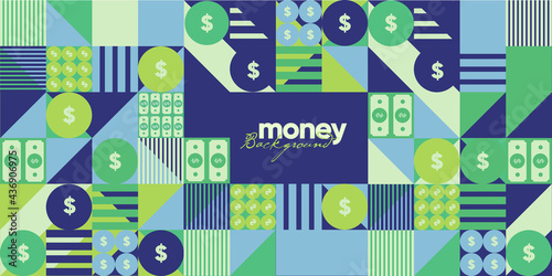 Money. Vector flat illustration. Simple background illustration about money, finance and business. Funny cartoon style. Perfect for social banner, cover, poster or flyer.