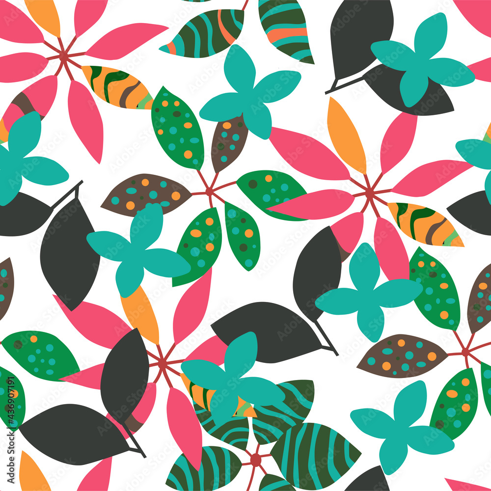 Floral seamless pattern. Hand drawn flowers and leaves. Vector background. Colorful illustration.