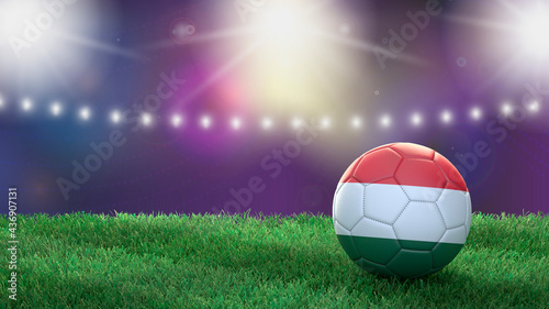 Soccer ball in flag colors on a bright blurred stadium background. Hungary. 3D image © Sasha Strekoza