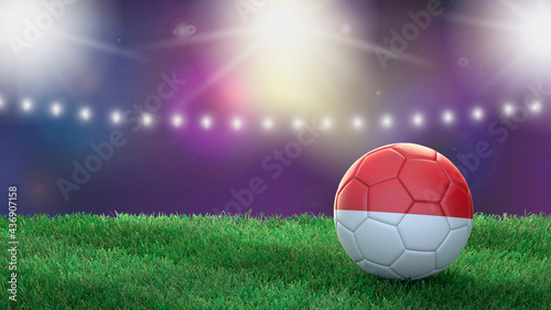 Soccer ball in flag colors on a bright blurred stadium background. Indonesia. 3D image