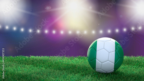 Soccer ball in flag colors on a bright blurred stadium background. Nigeria. 3D image © Sasha Strekoza