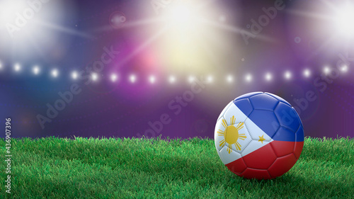 Soccer ball in flag colors on a bright blurred stadium background. Philippines. 3D image