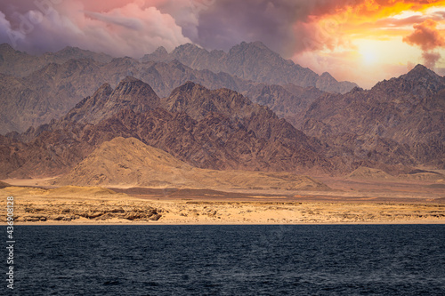 sinai mountains on the red sea riviera. Amazing Sunrise at Sinai Mountain  Beautiful dawn in Egypt  Beautiful view from the mountain