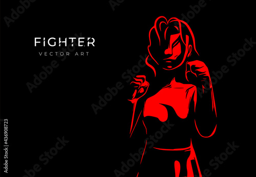 Concept art of a female fighter. Vector illustration of a female boxer. Concept of female boxing. Modern poster or banner. 