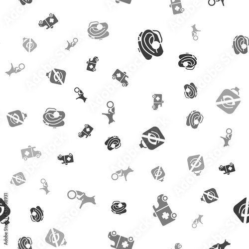Set Hearing aid, Emergency car, Blindness and Dog wheelchair on seamless pattern. Vector
