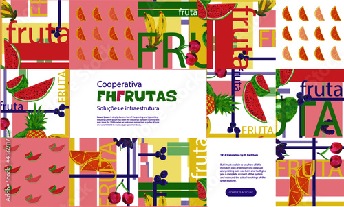 Painel ilustrado com frutas multicolorido