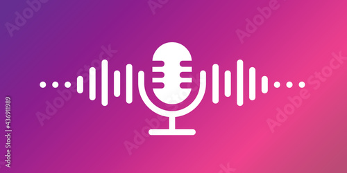 Table studio microphone icon. Broadcast sign. Podcast emblem design. Vector Radio mic illustration.