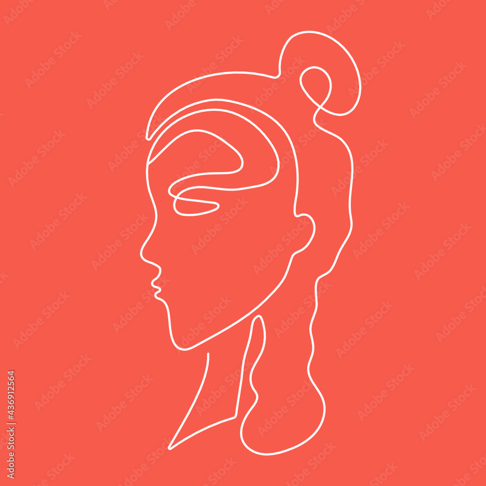 Woman, girl drawing by one line. Red and white image. Vector illustration in line art style. Isolated background. Woman, girl drawing by one line. Red and white image. Vector illustration in line art style. Isolated background.