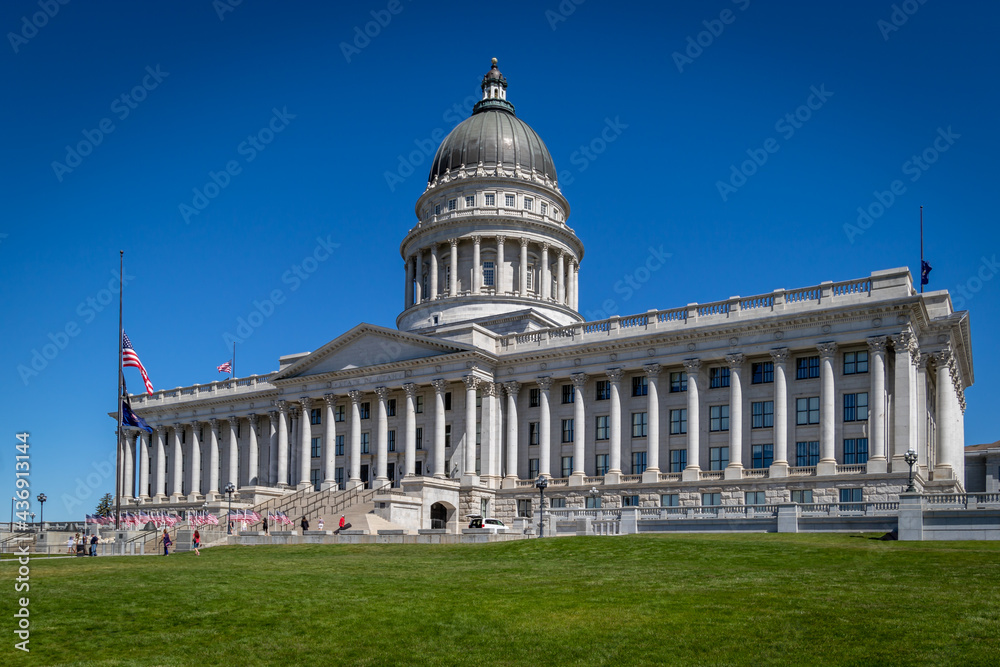 The Utah State Capitol Decorated With American Flags for Memorial Day