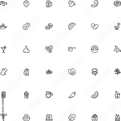 icon vector icon set such as: blend, fruits, pineapple, virgin, argentinian, rare, wing, italy, mix, potato, aromatic, ginger, modern, home, transparent, filter, flour, olive, ketchup, pub, stroke