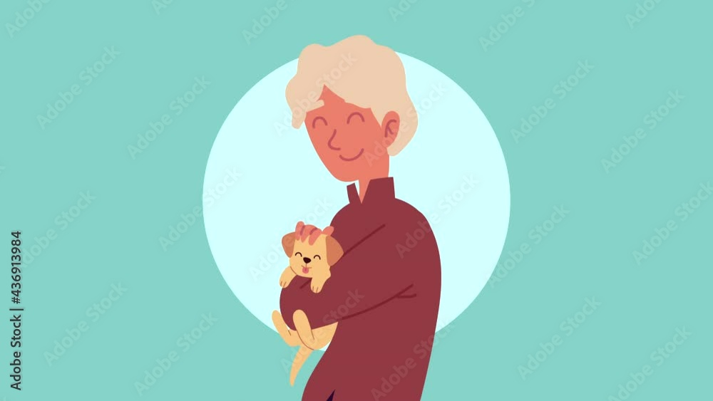 man hugging cute dog mascot characters