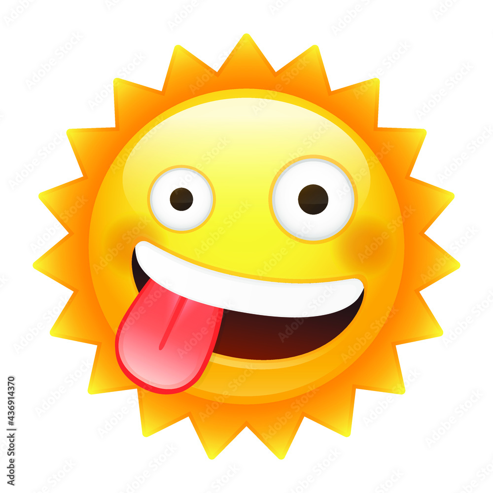 Happy Sun Emoji Zany. Summer Vacations Icon. Illustration Crazy Face Vector Design Art.