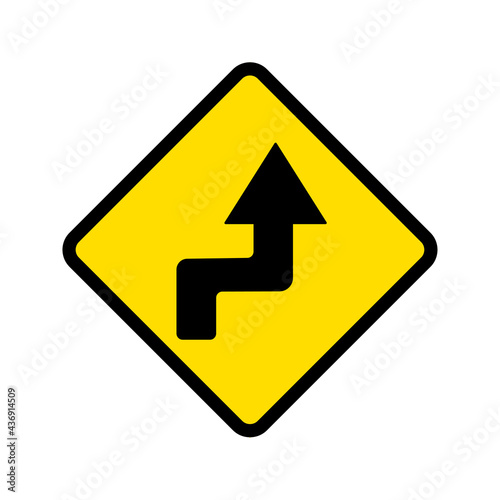 Sharp reverse curve ahead. First to right traffic sign in Thailand. Free Download Sharp reverse curve ahead. First to right traffic sign in Thailand. - GFXLoad