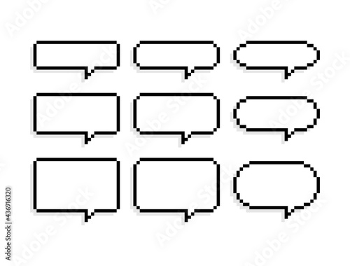 Pixel art 8-bit speech bubbles set in different shapes on white background - isolated vector illustration