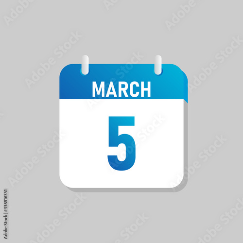 White daily calendar Icon March in a Flat Design style. Easy to edit Isolated vector Illustration.