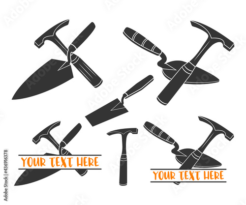 Bricklayer Trowel With Hammer, Masonry Hammer And Trowel, Silhouette