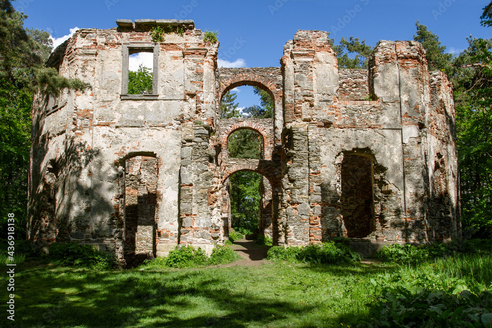 Baroque chateau (summer house) with the time of St. John the Baptist under the name Belvedere. The ruins of the Belvedere summer house in Suchdol near Kutná Hora. Czech republic. European travel. Baroque chateau (summer house) with the time of St. John the Baptist under the name Belvedere. The ruins of the Belvedere summer house in Suchdol near Kutná Hora. Czech republic. European travel.