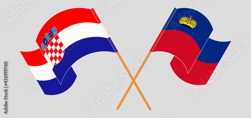 Crossed and waving flags of Croatia and Liechtenstein