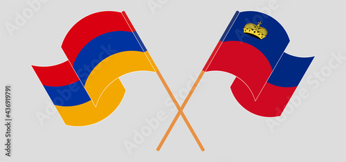 Crossed and waving flags of Armenia and Liechtenstein