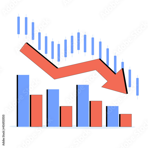Modern vector illustration of world financial crisis. Oil price drop. ollapse of the economy. Bankruptcy. Down arrow.