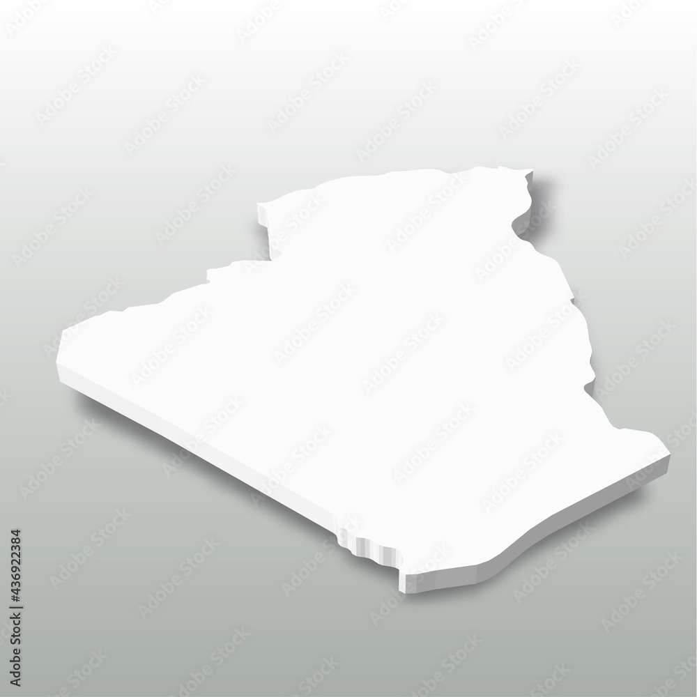 Algeria - white 3D silhouette map of country area with dropped shadow on grey background. Simple flat vector illustration. Algeria - white 3D silhouette map of country area with dropped shadow on grey background. Simple flat vector illustration.