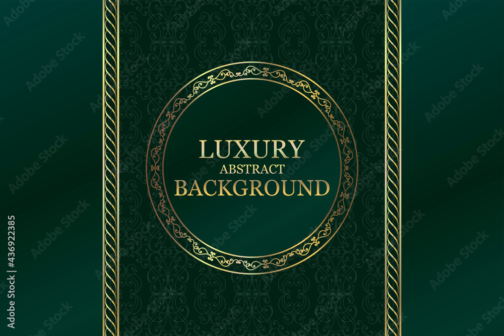 Fototapeta premium Gold monogram ornament on a green background. Luxurious design template.
