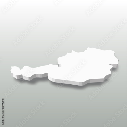 Austria - white 3D silhouette map of country area with dropped shadow on grey background. Simple flat vector illustration.