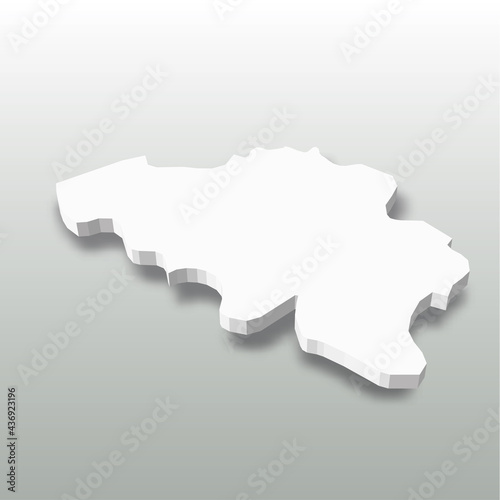 Belgium - white 3D silhouette map of country area with dropped shadow on grey background. Simple flat vector illustration.