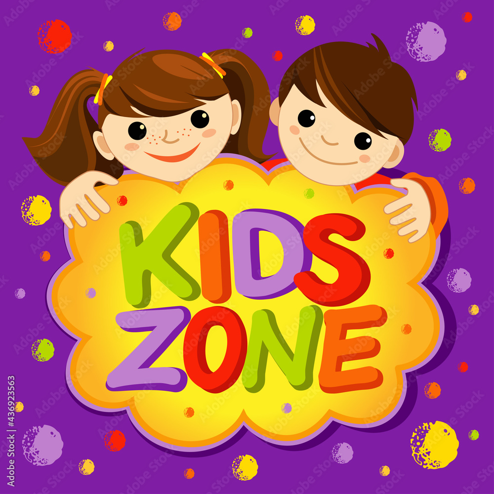 Girl and boy, colorful paint splashes with Children's Area Logo for Children's Playground for play and fun. Girl and boy, colorful paint splashes with Children's Area Logo for Children's Playground for play and fun.