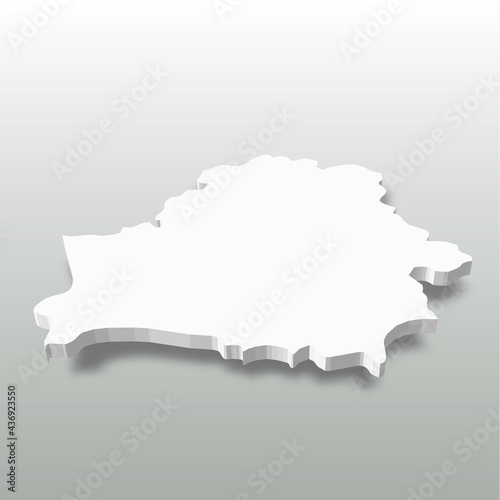 Belarus - white 3D silhouette map of country area with dropped shadow on grey background. Simple flat vector illustration.