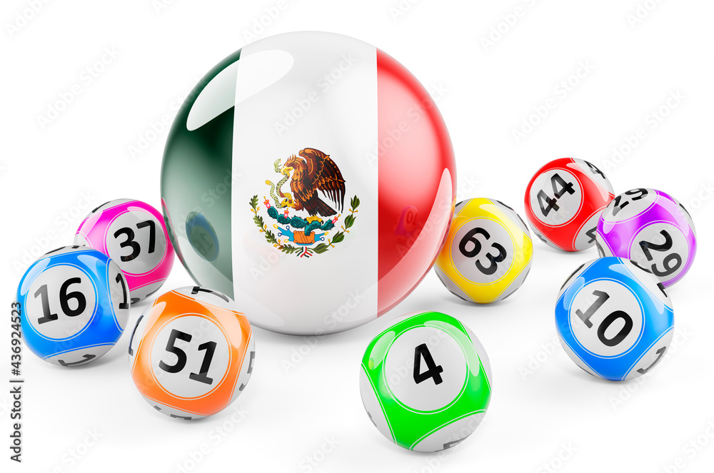 Lotto balls with Mexican flag. Lottery in Mexico concept, 3D rendering