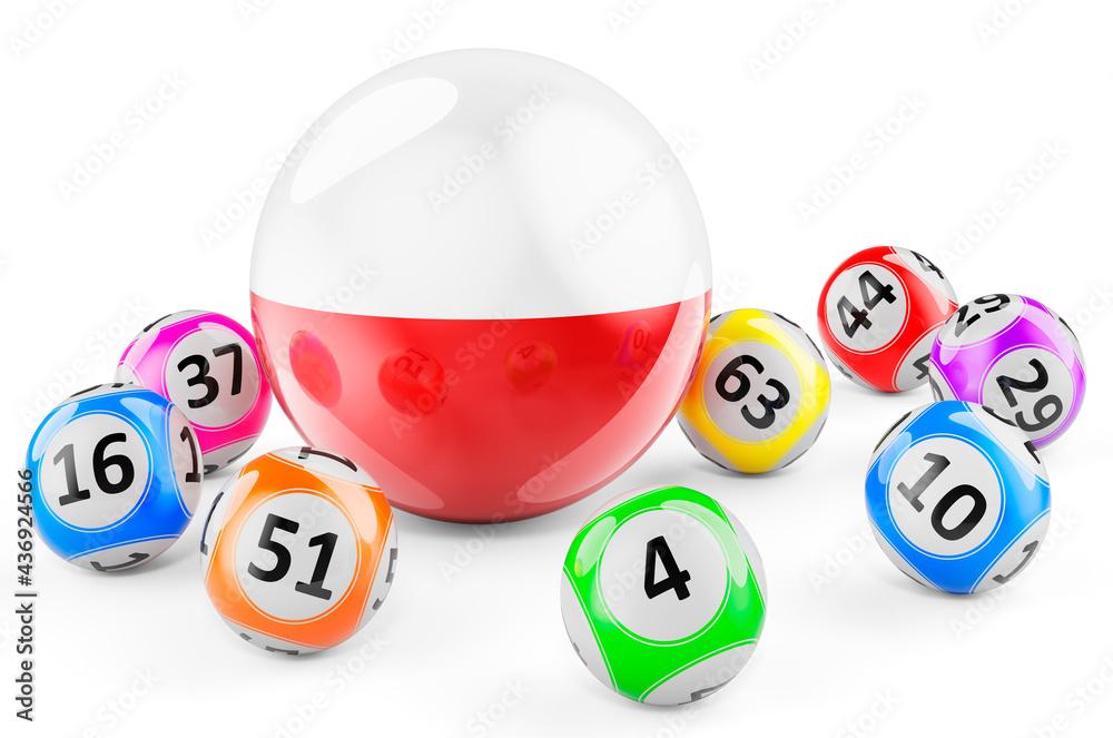 Lotto balls with Polish flag. Lottery in Poland concept, 3D rendering Lotto balls with Polish flag. Lottery in Poland concept, 3D rendering