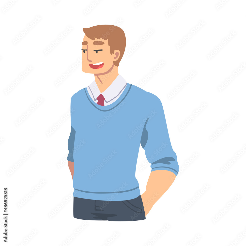 Cheerful Businessman Talking with Hands in his Pockets Cartoon Vector Illustration Cheerful Businessman Talking with Hands in his Pockets Cartoon Vector Illustration